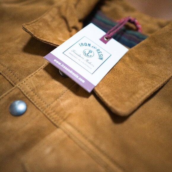 Mens Iron & Resin Ojai Goat Suede Jacket Cognac Brown XL NWT Flannel Lined - Picture 6 of 10